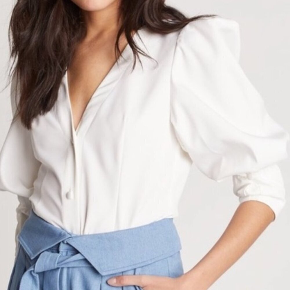 Choosy Puff Sleeve Cozy Blouse White Size XS